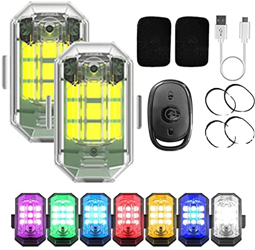 Auto Fernbedienung Blitzlicht, Drahtloses mit hoher Helligkeit, 7-farbiges LED-Flugzeug-Blitzlicht und USB-Aufladung, Drohnen-Antikollisionslichter (2 Stück)