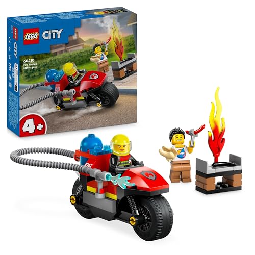 LEGO City Feuerwehrmotorrad, Feuerwehr-Spielzeug für Kinder ab 4 Jahren mit Motorrad und 2 Minifiguren inkl. Feuerwehrmann, fantasievolles Spielerlebnis, Geschenk für Jungen und Mädchen 60410