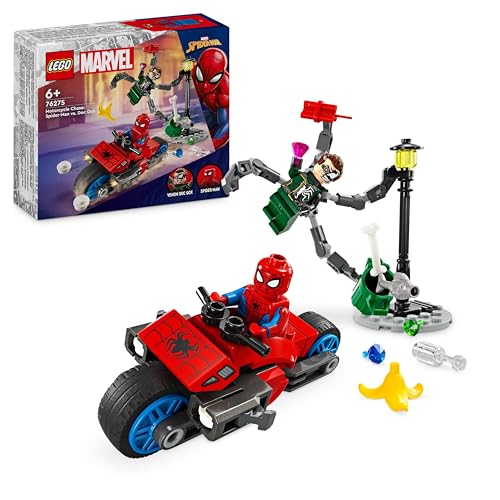 LEGO Marvel Motorrad-Verfolgungsjagd: Spider-Man vs. Doc Ock, Superhelden-Spielzeug für Kinder mit Figuren, Shootern und Web-Shooter, tolles Geschenk für Jungs und Mädchen ab 6 Jahren 76275