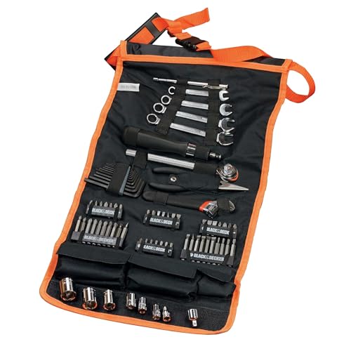 Black+Decker Autowerkzeug Set 77-teilig/Autozubehör Auto-Werkzeug-Set Handliche Roll-Tasche mit Autowerkzeug-Zubehör inkl. Drehmomentschlüssel Auto Werkzeug-Sets