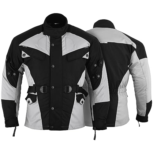 German Wear Motorradjacke herren mit geprüfte protektoren motorrad jacke herausnehmbar futter wasserabweisend viele Taschen sommer leicht wassarfest textil Schwarz/Hellgrau - L