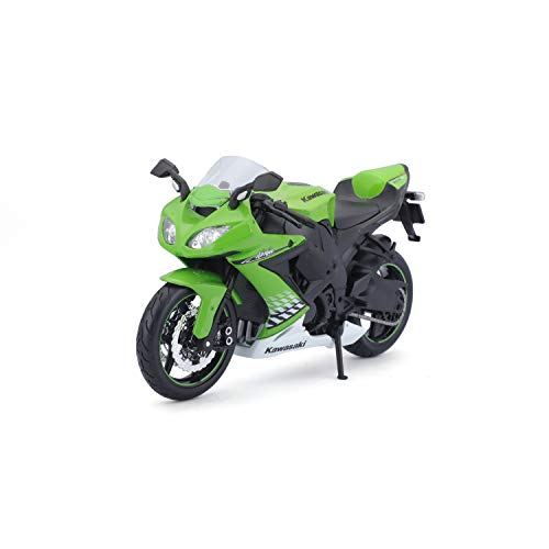 Bauer Spielwaren 2049757 Maisto Kawasaki Ninja ZX-10R: Originalgetreues Motorradmodel, Maßstab 1:12, mit Federung und ausklappbarem Seitenständer, grün (531187), Mittel