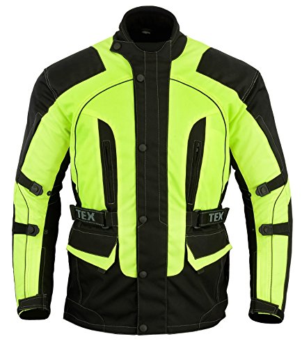 Texpeed Motorradjacke herren mit protektoren - Motorrad Biker Wasserdicht Jacke Mit Rüstung (EN 1621-1) Höhe Sichtbarkeit - Hi Vis Gelb Schwarz - L