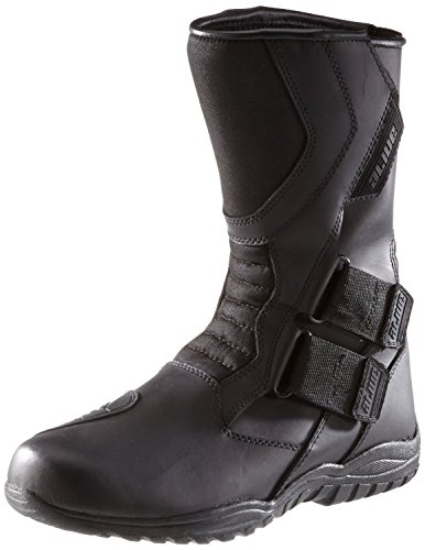 Protectwear Motorradstiefel, Tourenstiefel, Allroundstiefel aus schwarzem Leder mit Klettverschluss, Schwarz, 44