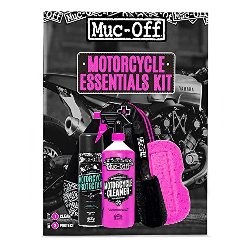 Muc-Off Basis Motorrad Pflegeset – Must-Have Motorrad Zubehör für Reinigung und Pflege – Mit Motorrad Reiniger, Motorradschutzmittel, Motorrad Werkzeug und Mehr