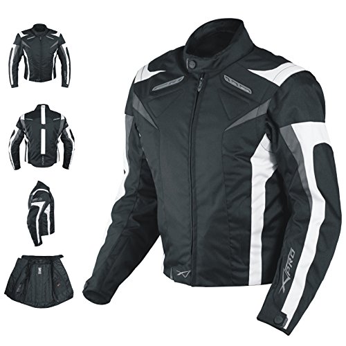 A-pro Motorcycle Jacket CE Armored Textile Motorbike Racing Thermal Liner, Schwarz-Weiß, M