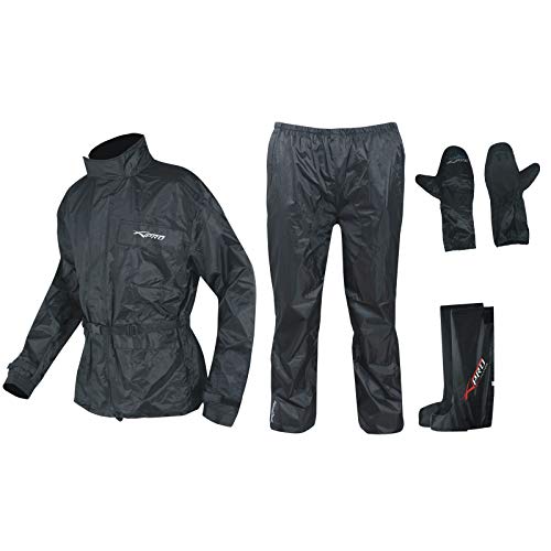 A-Pro Ganzkörper Wasserdicht Regenanzug Handschuhe Stiefel Motorradkombi Schwarz XL