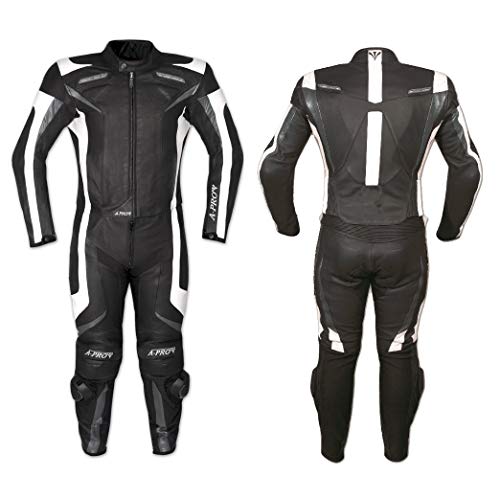 A-Pro Lederkombi Motorrad Rindsleder Jacke Hose Protektoren 2 Teilige Schwarz 52