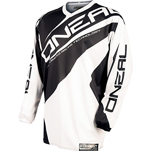 O'NEAL | Motocross-Jersey Langarm | MX Enduro | Gepolsterter Ellbogenschutz, V-Ausschnitt, atmungsaktiv | Element Jersey Racewear V.15 | Erwachsene | Schwarz Weiß | Größe L