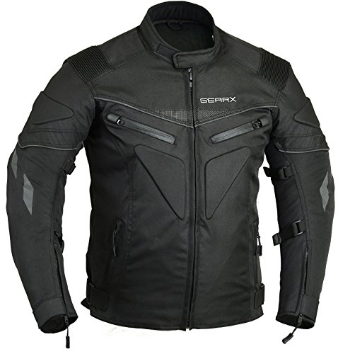 GEARX Wirbelsäulengepolsterte Motorradjacke. Wasserdichte Außenpolster. Gesäßtasche, L