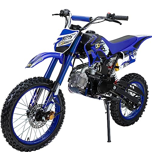 Actionbikes Motors Kinder Jugend-Cross-Dirtbike JC125 cc 17/14 | Scheibenbremsen - Kickstarter - Pocket Bike - Motorrad - Motocross - Dirtbike - Enduro (Blau)