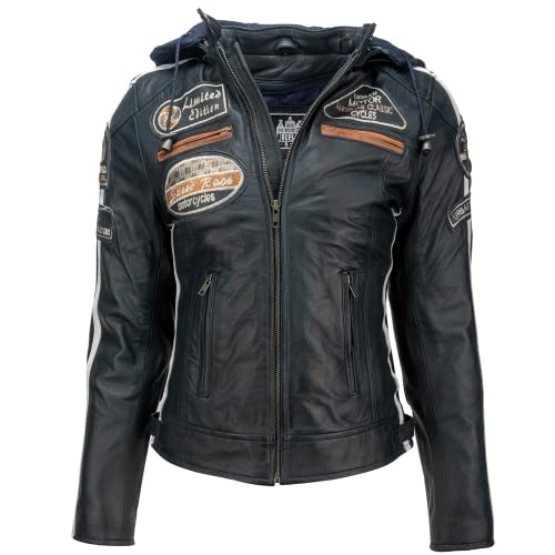 URBAN 5884 Damen 58 Ladies Motorradjacke Mit Protektoren, Aus Lammleder, Navy Blau, S EU