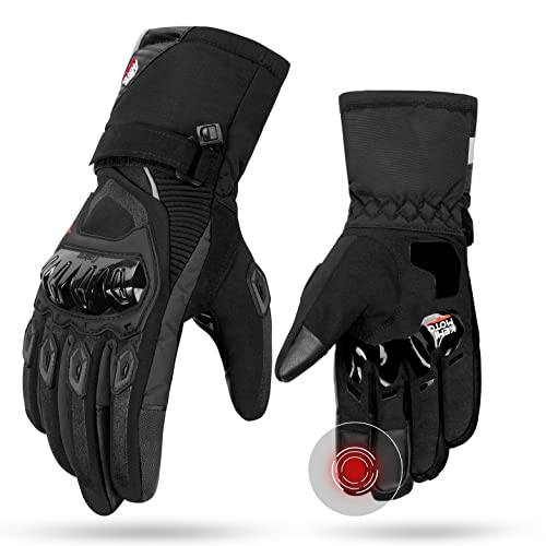 ISSYZONE Winter Motorradhandschuhe, Motorrad Handschuhe Winter, geprüfte Motorradhandschuhe Herren, Touchscreen Handschuhe, Wasserdicht, für Motorradfahren, Skifahren, Roller