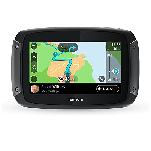 Tomtom Motorrad Navi Rider 500 (4,3 Zoll, kurvige und bergige Strecken speziell für Motorräder, Stauvermeidung Dank Tomtom Traffic, Motorrad-Halterung, Updates über Wi-Fi) Schwarz, 16GB