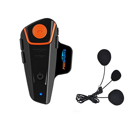 Fodsports Motorrad Bluetooth Gegensprechanlage Motorradhelm Kommunikation Walkie-Talkie Intercom Headset mit 1000m, GPS, FM Radio, MP3 Player, Verbinden bis zu 3 Reiter (1 Pack with Soft Cable)