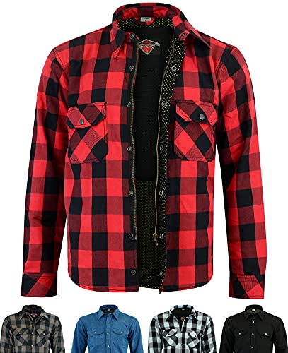 Texpeed Motorradhemden herren mit protektoren - Biker Motorradjacke Hemden Hergestellt mit Aramid - Mit Schutz (EN 1621-1) Rot - XL