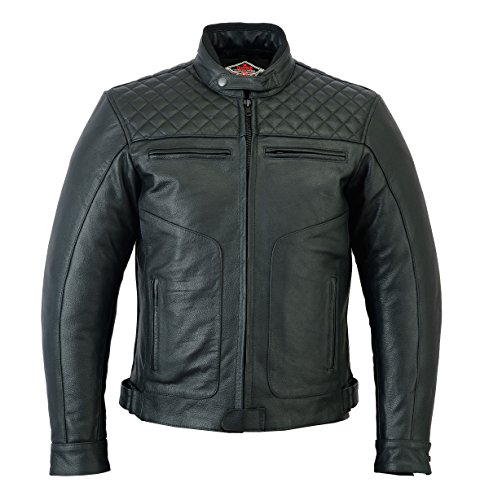 Texpeed Motorrad lederjacke herren mit protektoren - Leder mit Rautensteppung - Motorrad Mit Original Biker Rüstung (EN 1621-1) Schutz Schwarz - XXL