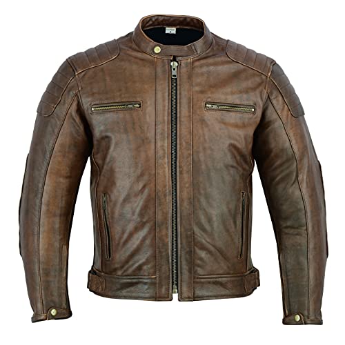 Texpeed Motorrad lederjacke herren mit protektoren - Braun Winter/Sommer Gesteppt echtleder Bikerjacke - Motorrad mit original biker rüstung gepanzert (EN 1621-1) Schutz L