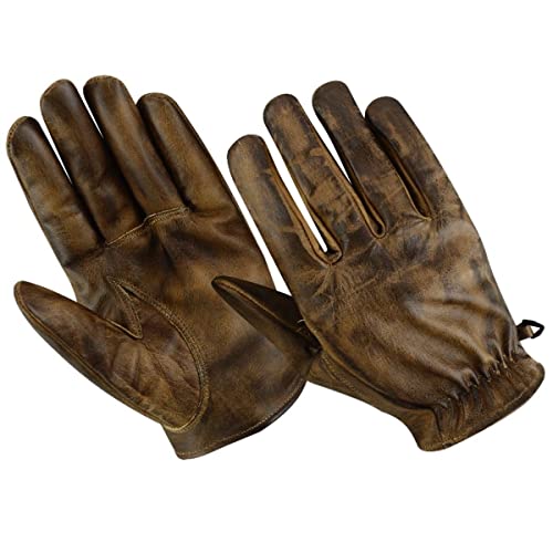 Motorradhandschuhe Leder Retro Old School Cafe RacerChopper, L, Holz braun