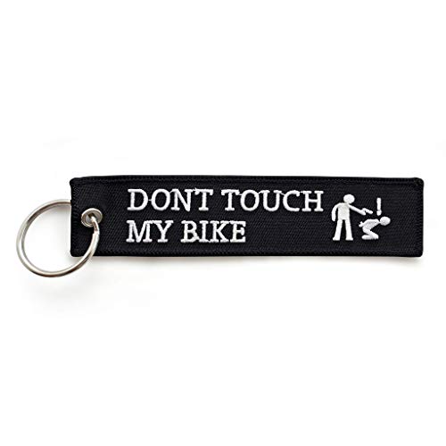RENEGADE Dont Touch My Bike - Motorrad Schlüsselanhänger aus Stoff mit Schlüsselring Bestickt & Kratzfest (130 x 30 mm, schwarz). Ideal für Ihr Motorrad