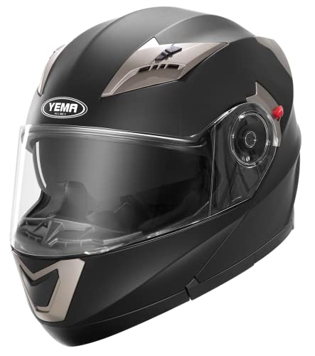 Motorradhelm Klapphelm Integralhelm Fullface Helm - Yema YM-925 Rollerhelm Sturzhelm mit Doppelvisier Sonnenblende ECE für Damen Herren Erwachsene-Schwarz Matt-XL