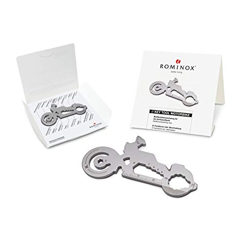 Geschenkartikel: ROMINOX Key Tool Motorbike, 21 Funktionen, Keytool Schlüsselanhänger Motorrad, Bike, Edelstahl Multitool, Funktionsbeschreibung, Multifunktionswerkzeug, Einkaufswagenlöser