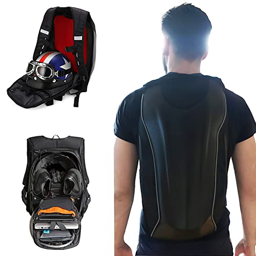 JFG RACING Motorrad Rucksack,Helm Rucksack Wasserdicht,Gepäcktasche Multifunktionstasche,Hartschalen Rucksack Kohlefaser für Fahrradtasche Supermoto Straßenmotorrad Rennmotorrad Schwarz