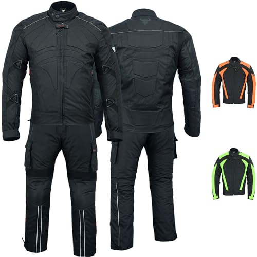 BULLDT Herren Motorradkombi Textil motorradanzug mit Protektoren 2-teiler motorradjacke & motorradhose motorradbekleidung motorrad kleidung Schwarz - 48