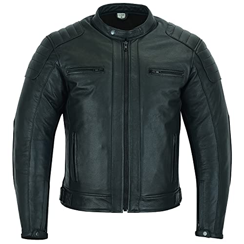 Texpeed Motorrad lederjacke herren mit protektoren - Schwarz Winter/Sommer Gesteppt echtleder Bikerjacke - Motorrad mit original biker rüstung gepanzert (EN 1621-1) Schutz XL