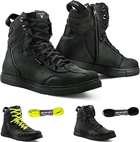 SHIMA Rebel WP, Wasserdichte Motorradschuhe Herren - Verstärkte Motorrad Sneakers mit Seitlichem Reißverschluss, Knöchelstütze, Anti Rutsch Sohle, Schaltgriff (Schwarz, 41)