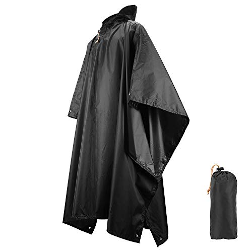 LAMA Multifunktionaler Regenponcho Regencape Regenmantel Regenjacke Regenschutzbekleidung Raincoat als Picknickdecke Sonnensegel für Herren Damen Fahrrad Motorrad Wandern Camping Reisen Schwarz