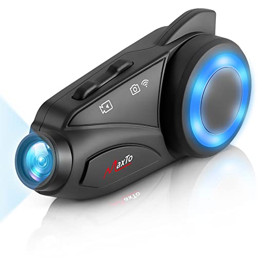 Maxto Motorrad Intercom M3 mit Kamera 6-Wege-Motorradhelm WiFi-Aufzeichnung, Gegensprechanlage, Kommunikation 6 Fahrer Gruppe 1000 m wasserdichte mit FM (M3-2 in 1 Mikrofon,1 Stück)