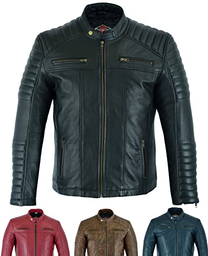 Texpeed Lederjacke herren schaffell echtleder - Lässige motorrad bikerstil jacke mantel Schwarz - XL