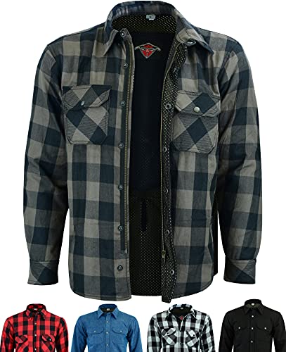 Texpeed Motorradhemden herren mit protektoren - Biker Motorradjacke Hemden Hergestellt mit Aramid - Mit Schutz (EN 1621-1) Grau - XL