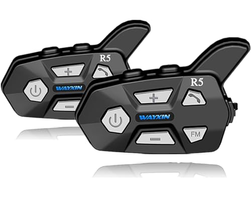 WAYXIN R5 Motorrad Headset für 2 Personen,1000m Intercom Motorrad Kommunikationssystem,Helm Headset mit Freisprecheinrichtung Bluetooth Headset,Motorrad Funk,Lärmminderung Gegensprechanlage（2pc）