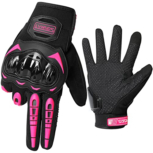 LVNRIDS Motorradhandschuhe Touchscreen Vollfinger Handschuhe für Herren Damen, für Motorradrennen Mountainbike Motorcross Rosa M