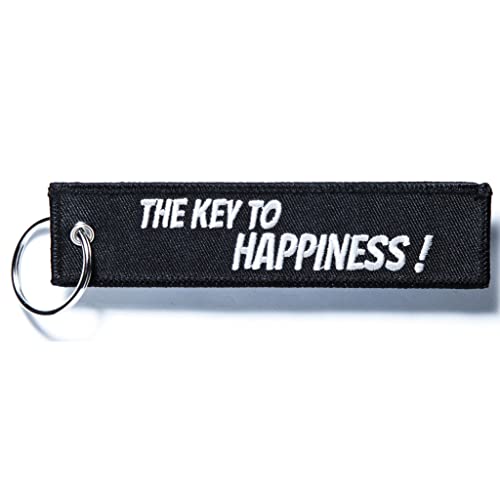 RENEGADE® Motorrad Schlüsselanhänger aus Stoff mit Schlüsselring Bestickt & Kratzfest (130 x 30 mm, schwarz). Ideal für dein Motorrad (THE KEY TO HAPPINESS)