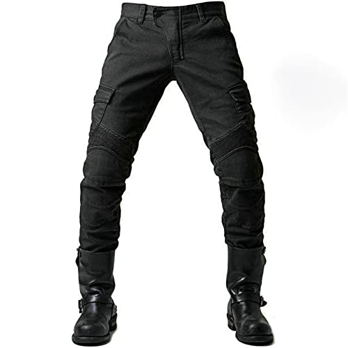 Motorrad-Hose, Schutzhose, Herren Motorrad-Jeans aus atmungsaktivem, verschleißfestem Kevlar mit 2 Paar schützenden Hüft- und Kniepolstern, Jeans (schwarz, L)