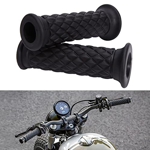 DREAMIZER Motorrad Cafe Racer Lenkergriffe, Vintage 7/8" 22mm Motorrad Gummi Rutschfeste Lenkergriffe für Custom Dirt Bike Bobber(Bar-Ende Offen:Schwarz)