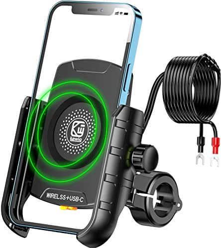 BRCOVAN Motorrad Handyhalterung mit Qi 15W kabellosem Ladegerät und USB-C 20W Ladeanschluss, 360 Drehung Outdoor Lenker Handy Halterung für 4-8 Zoll Smartphones