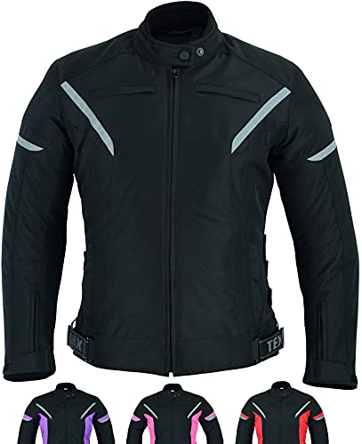 TEXPEED Damen motorradjacke mit protektoren für Sommer oder Winter - Textil wasserdicht motorroller motorrad bikerin mantel mit schutz rüstung (EN 1621-1) - Schwarz - L