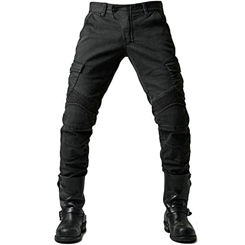 GEBIN Herren Motorradhose, Motorrad Jeans Biker Trousers, Sportliche Motorrad Hose Fahrrad Riding Schutzhose, Mit Protektoren Motorradhose (Black,L)