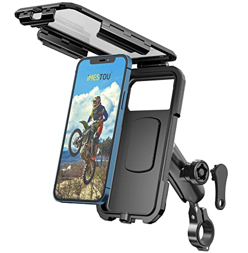 iMESTOU wasserdichte Motorrad Telefon Halterung Fahrrad Telefonhalterung 1 "Kugel Lenker Stamm Mobiler Halter Anti-Dieb 720 ° Rotations Aluminiumbasis für 5,5" -6.8 "Cellphones (L)