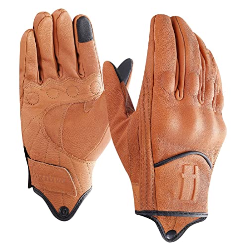 Harssidanzar Motorradhandschuhe, Herren Touchscreen Motorrad Handschuhe Leder für Motorradrennen, Mountainbike, Motorcross,Bräunen, Größe L