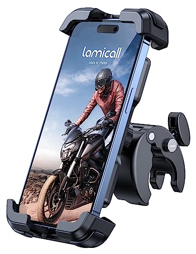 Lamicall Handyhalterung Motorrad, Handyhalter Fahrrad - 2024 Universal 360° Lenker Halter für iPhone 15 14 Pro Max Plus, SE, 13 12 Pro Max Mini, 11 Pro Max, Xs, XR, X, 8, 7, Samsung S23 S9, Smartphone