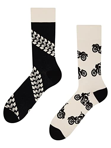 Dedoles Socken Unisex Damen Herren & Kinder Baumwolle viele lustige Designs 1 Paar Geschenk links rechts verschieden, Farbe Schwarz, Motiv Motorrad, Gr. 43-46