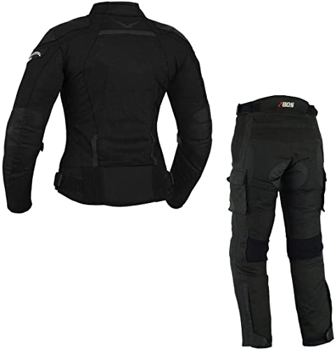 BOSmoto DAMEN MOTORRADKOMBI JACKE + HOSE + HANDSCHUHEN - BIKE MOTORRAD ROCKER TOURING,Sommer (M), Schwarz