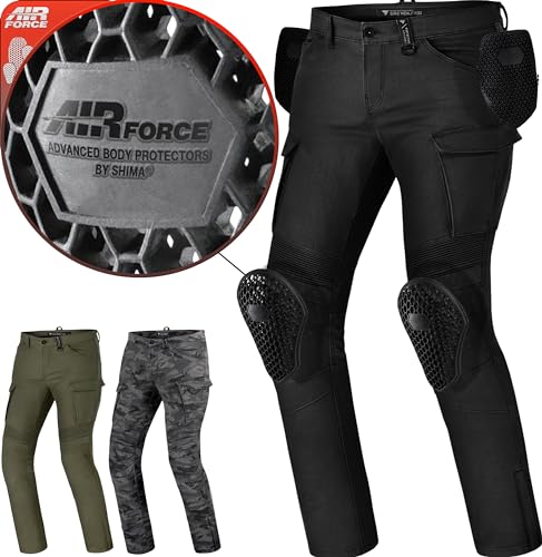 SHIMA GIRO 2.0 Motorradhose Herren - Elastische Regular Fit Cargo Biker Hose Männer mit DuraQLschicht, Knie und Hüft Protektoren, Oberschenkeltaschen (Schwarz, 36)