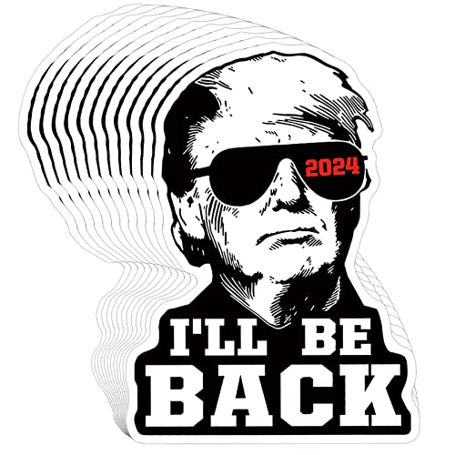 YINENA 100 Stück I'll Be Back Aufkleber Lustige Trump Aufkleber Trump 2024 Aufkleber Trump Lustiger Aufkleber Trump Zubehör Kampagne Parodie Aufkleber für Auto Motorrad Helme Laptop Windschutzscheibe