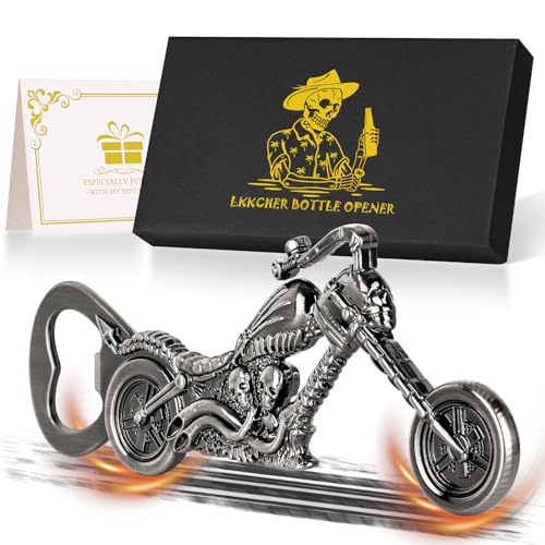 LKKCHER Personalisierte Bier Geschenke für Männer, Totenkopf Motorrad Flaschenöffner, Totenkopf Geschenke, Motorrad Geschenk, Vatertagsgeschenk, Geburtstagsgeschenk für Männer Papa Ehemann Sohn Ihn